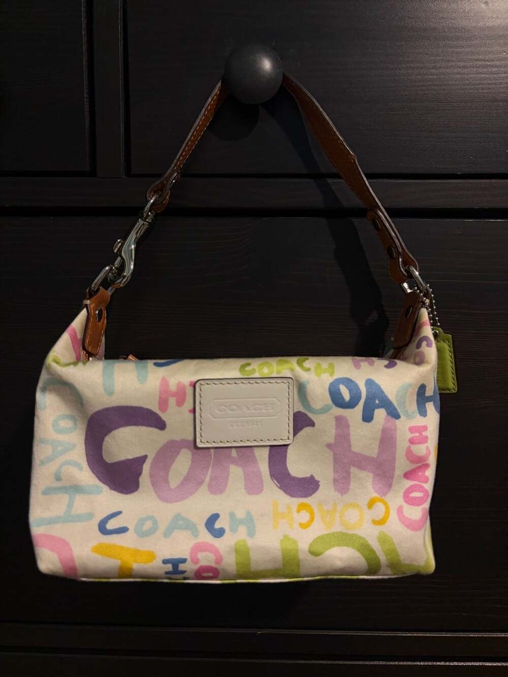 Coach Graffiti Print Shoulder Bag Multicolor Canvas